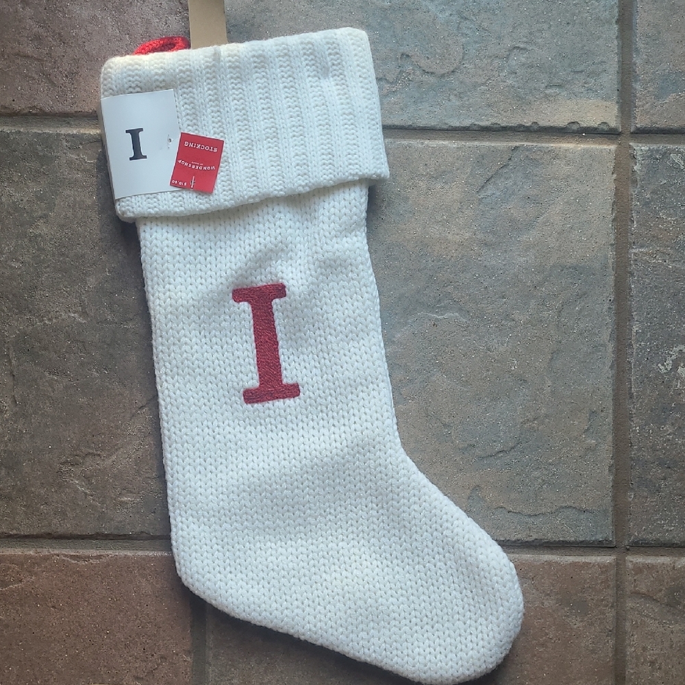 New with tags! Wondershop white knit monogram holiday Stocking red initial I